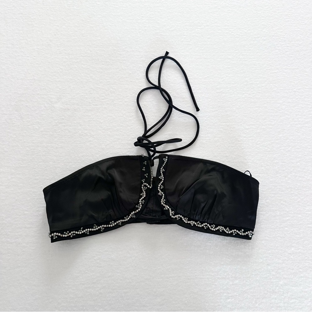 Zara Black Beaded Bandeau Crop Top